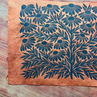 Hand Block Printed Rudbeckia Art Print - No. 5736