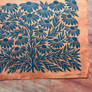 Hand Block Printed Rudbeckia Art Print - No. 5736