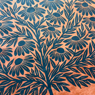 Hand Block Printed Rudbeckia Art Print - No. 5736