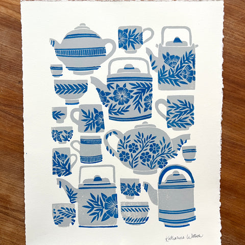 SECONDS : Hand Block Printed Tea Set Art Print - No. 5742