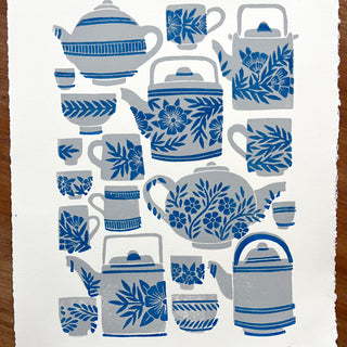 SECONDS : Hand Block Printed Tea Set Art Print - No. 5742