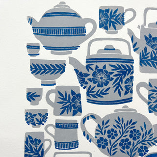 SECONDS : Hand Block Printed Tea Set Art Print - No. 5742
