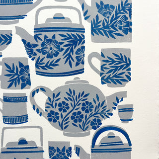 SECONDS : Hand Block Printed Tea Set Art Print - No. 5742