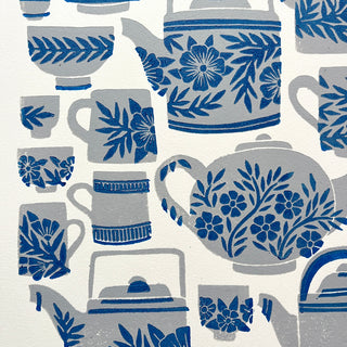 SECONDS : Hand Block Printed Tea Set Art Print - No. 5742