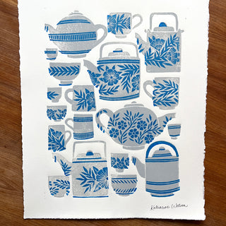 SECONDS : Hand Block Printed Tea Set Art Print - No. 5743