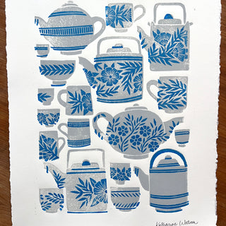 SECONDS : Hand Block Printed Tea Set Art Print - No. 5743