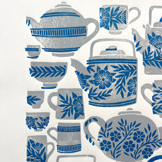 SECONDS : Hand Block Printed Tea Set Art Print - No. 5743