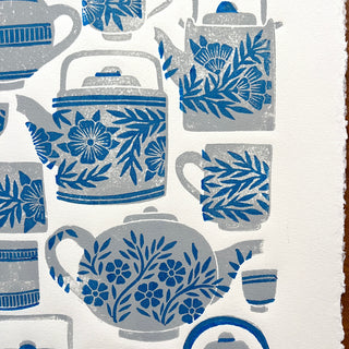 SECONDS : Hand Block Printed Tea Set Art Print - No. 5743
