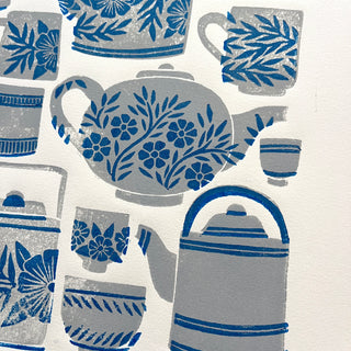SECONDS : Hand Block Printed Tea Set Art Print - No. 5743