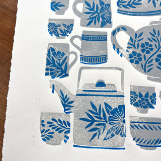 SECONDS : Hand Block Printed Tea Set Art Print - No. 5743