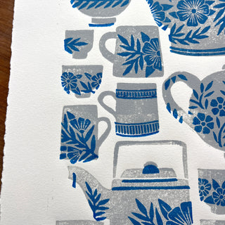 SECONDS : Hand Block Printed Tea Set Art Print - No. 5743