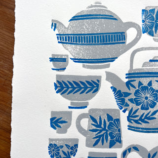SECONDS : Hand Block Printed Tea Set Art Print - No. 5743