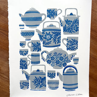 SECONDS : Hand Block Printed Tea Set Art Print - No. 5744