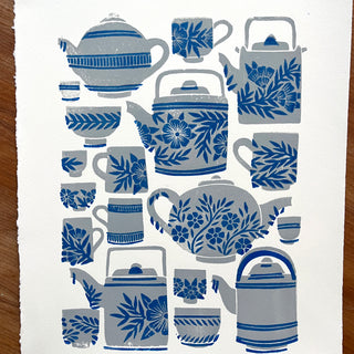 SECONDS : Hand Block Printed Tea Set Art Print - No. 5744