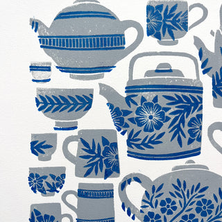 SECONDS : Hand Block Printed Tea Set Art Print - No. 5744