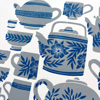 SECONDS : Hand Block Printed Tea Set Art Print - No. 5744