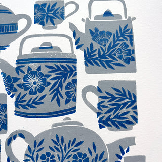 SECONDS : Hand Block Printed Tea Set Art Print - No. 5744