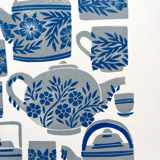 SECONDS : Hand Block Printed Tea Set Art Print - No. 5744