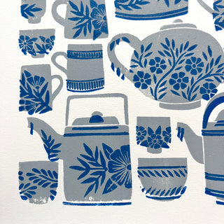 SECONDS : Hand Block Printed Tea Set Art Print - No. 5744