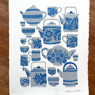 SECONDS : Hand Block Printed Tea Set Art Print - No. 5745