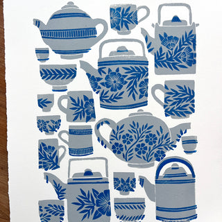 SECONDS : Hand Block Printed Tea Set Art Print - No. 5745