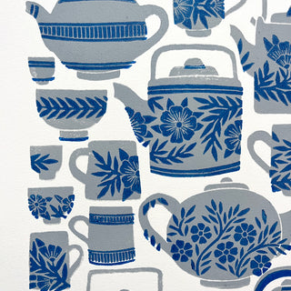 SECONDS : Hand Block Printed Tea Set Art Print - No. 5745