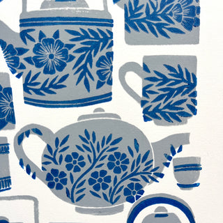 SECONDS : Hand Block Printed Tea Set Art Print - No. 5745
