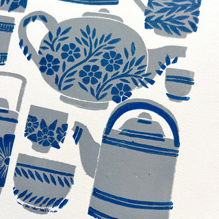 SECONDS : Hand Block Printed Tea Set Art Print - No. 5745