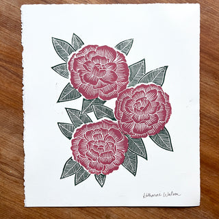 SECONDS : Hand Block Printed Peony Art Print - No. 5746
