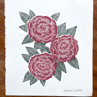 SECONDS : Hand Block Printed Peony Art Print - No. 5746