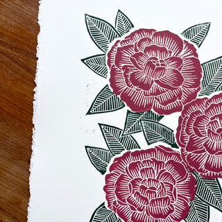 SECONDS : Hand Block Printed Peony Art Print - No. 5746