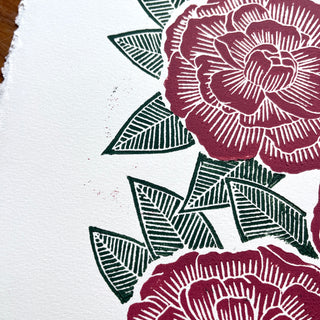 SECONDS : Hand Block Printed Peony Art Print - No. 5746