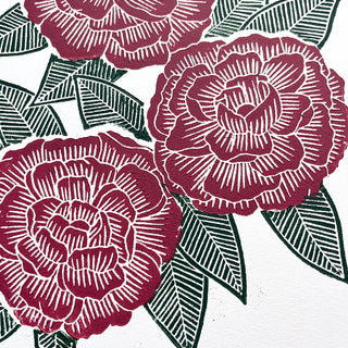 SECONDS : Hand Block Printed Peony Art Print - No. 5746
