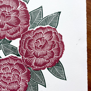SECONDS : Hand Block Printed Peony Art Print - No. 5746