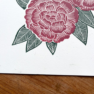 SECONDS : Hand Block Printed Peony Art Print - No. 5746