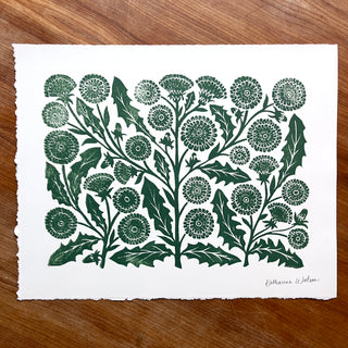 SECONDS : Hand Block Printed Dandelion Art Print - No. 5748