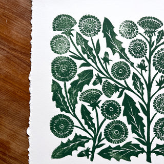 SECONDS : Hand Block Printed Dandelion Art Print - No. 5748