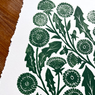 SECONDS : Hand Block Printed Dandelion Art Print - No. 5748
