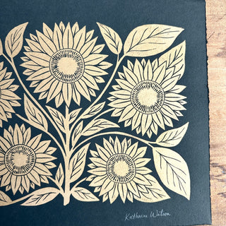 Hand Block Printed Sunflower Art Print - No. 5202