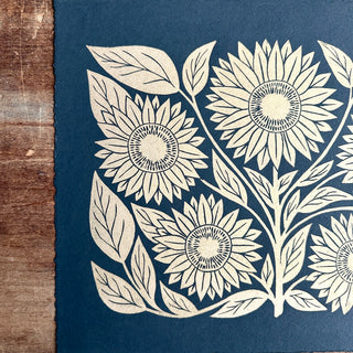 Hand Block Printed Sunflower Art Print - No. 5202