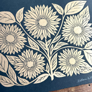 Hand Block Printed Sunflower Art Print - No. 5202