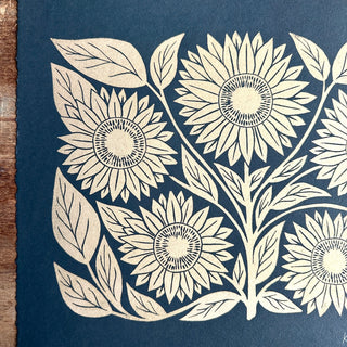 Hand Block Printed Sunflower Art Print - No. 5202