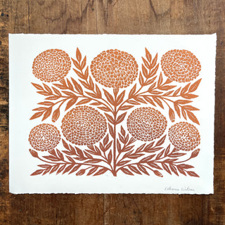 Hand Block Printed Marigold Art Print - No. 617