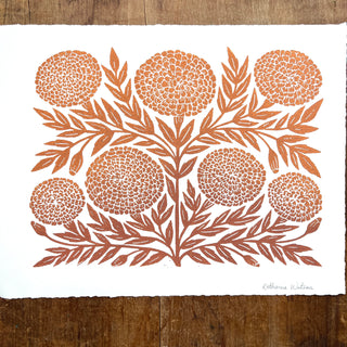 Hand Block Printed Marigold Art Print - No. 617