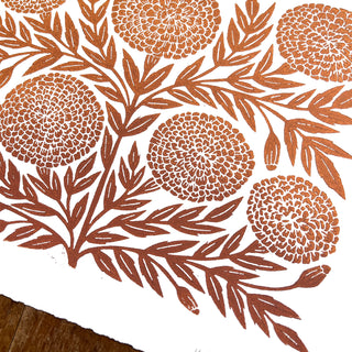 Hand Block Printed Marigold Art Print - No. 617