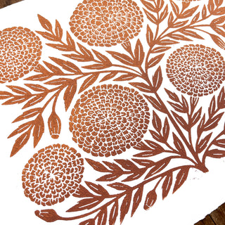 Hand Block Printed Marigold Art Print - No. 617