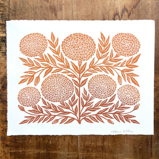 Hand Block Printed Marigold Art Print - No. 618