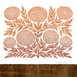 Hand Block Printed Marigold Art Print - No. 618