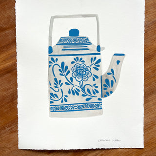 Hand Block Printed Art Print with Watercolors - No. 6029