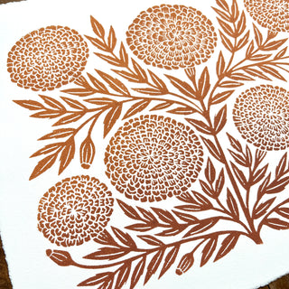 Hand Block Printed Marigold Art Print - No. 618